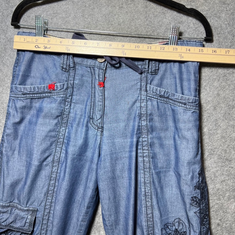 Y2K Blue Willis Womens Embroidered Floral Cargo Pants Blue Chambray US 8 EU38 - Picture 2 of 11